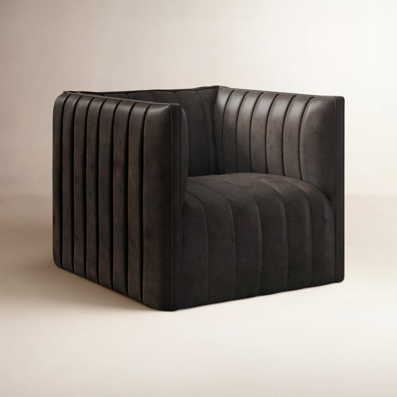 Brandt Genuine Leather Swivel Club Chair, Deacon Wolf Genuine Leather
