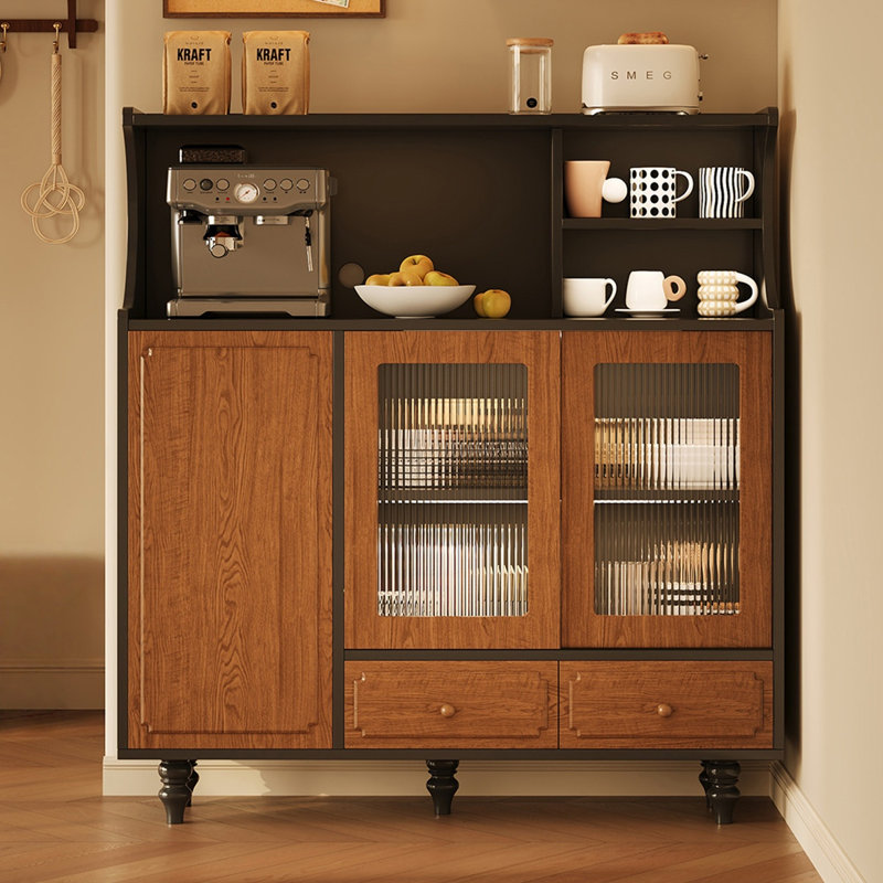 Buffet en noyer massif et bois manufacturé, H 53,94 po x l 48,43 po x P 16,14 po