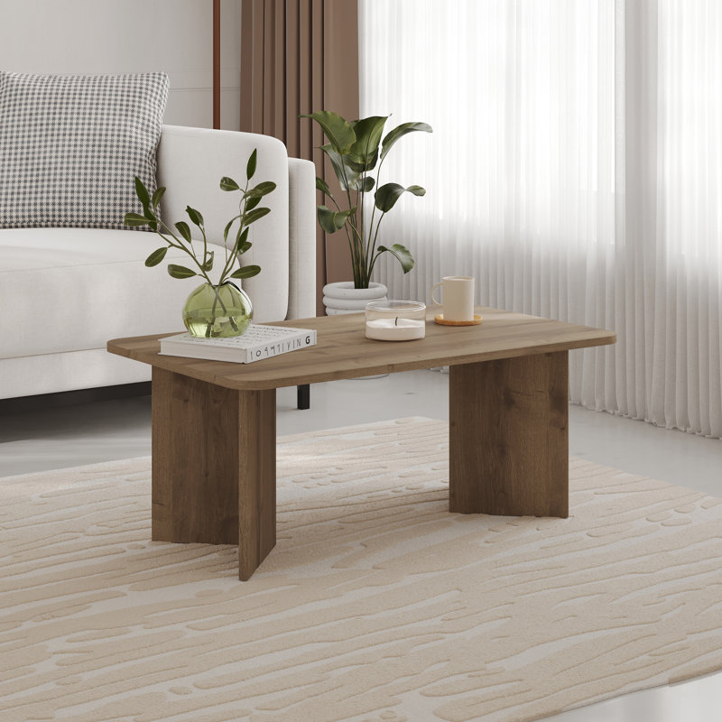 Modern Radius Rectangular Coffee Table, Living Room, Brown Wood
