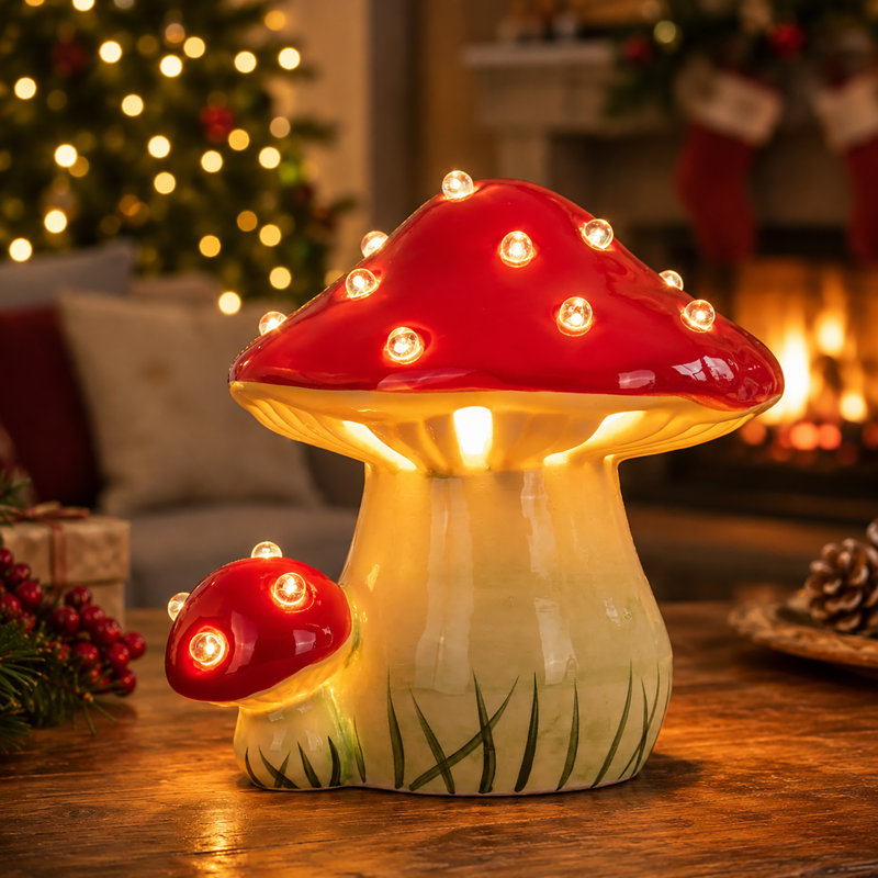 Lighted Ceramic Mushroom