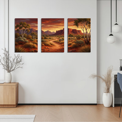 «Desert Landscape Sunset», ensemble de 3 reproductions d'art sur toile tendues