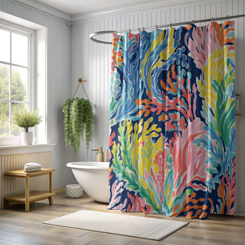 Rideau de douche standard 1 pièce Preppy Ocean, H 74 po x l 71 po