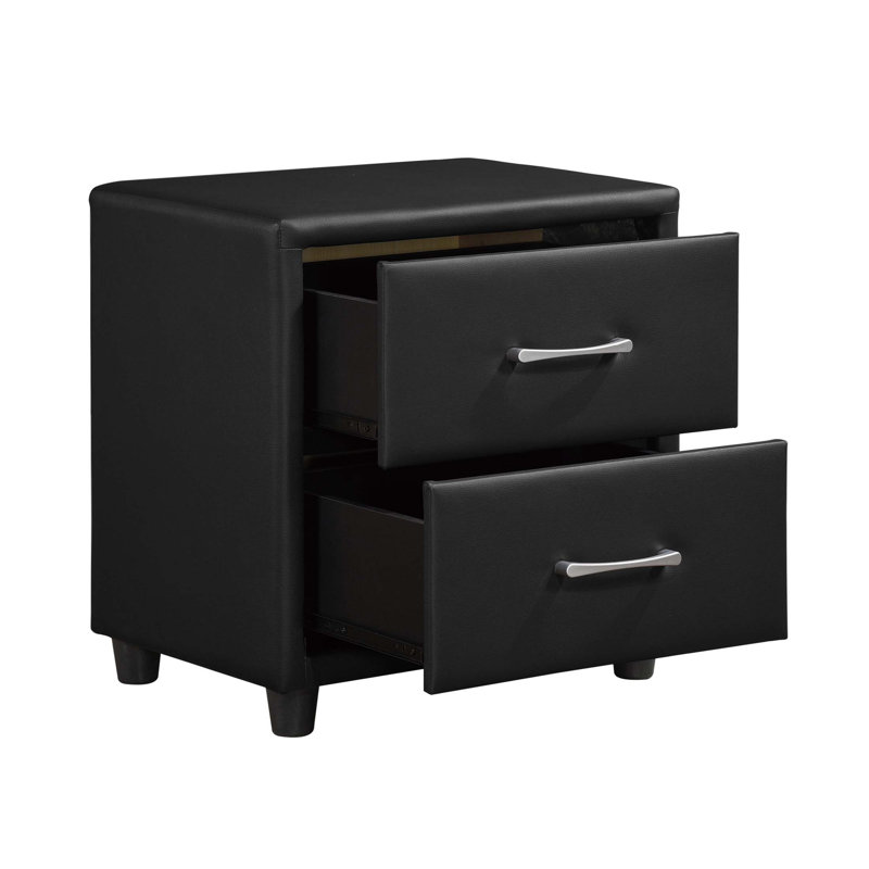 Table de chevet contemporaine en similicuir durable avec tiroirs et poignées élégantes, parfaite pour les chambres à coucher modernes