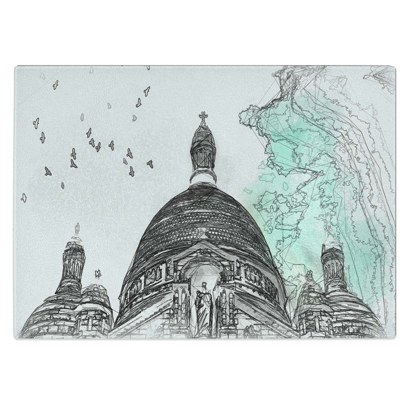Tempered Glass Birds Above Sacre Coeur Paris Chopping Board, 39 cm W x 28.5 cm L