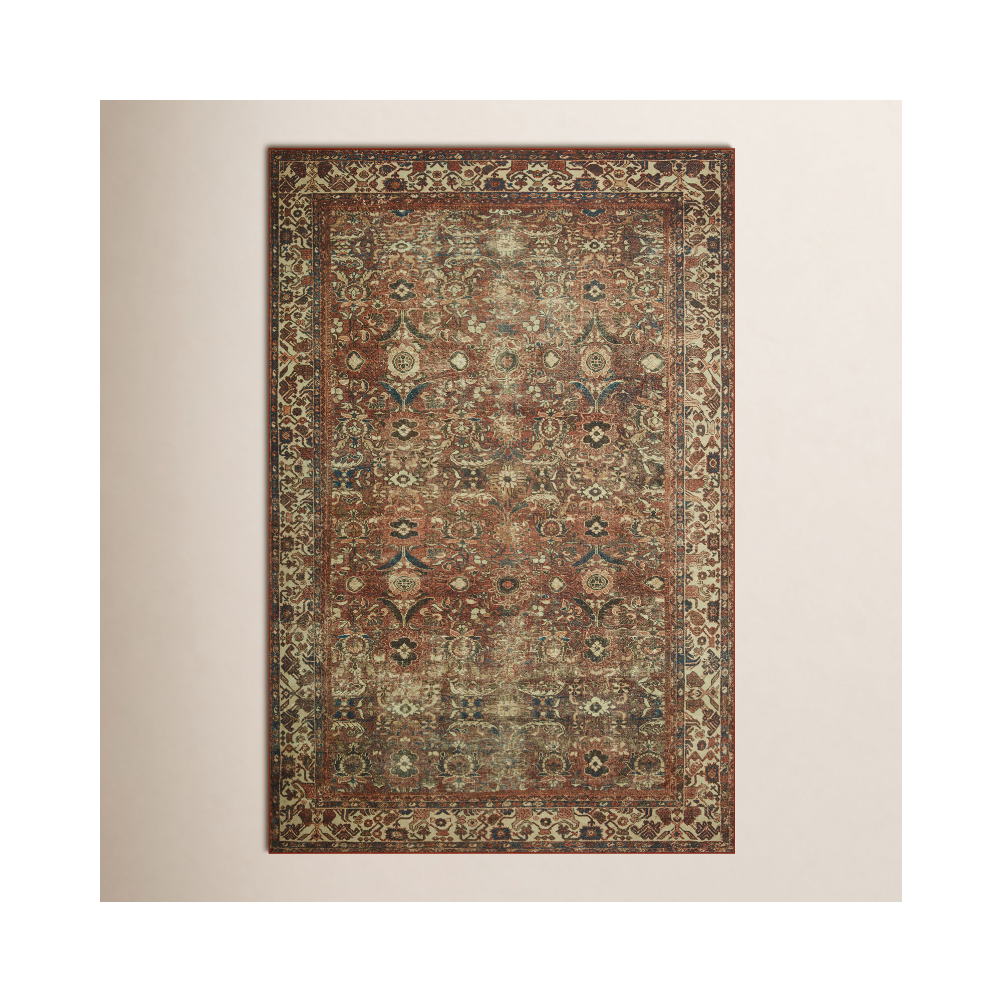Magnolia Home By Joanna Gaines X Loloi Banks Machine Washable Brick / Ivory Area Rug, Rectangle 3'6" x 5'6"