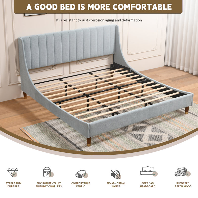 Linvel Upholstered Wingback Platform Bed, King, Light Blue