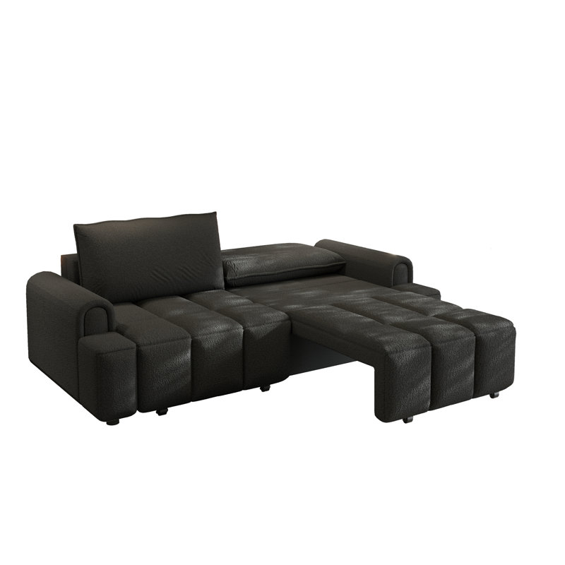 Canapé-lit 90,2 po très grand convertible 3-en-1 à 4 places avec rangement et siège en tissu, noir, Noir
