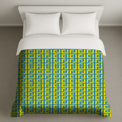 Housses de couette bleues, jaunes et grecques