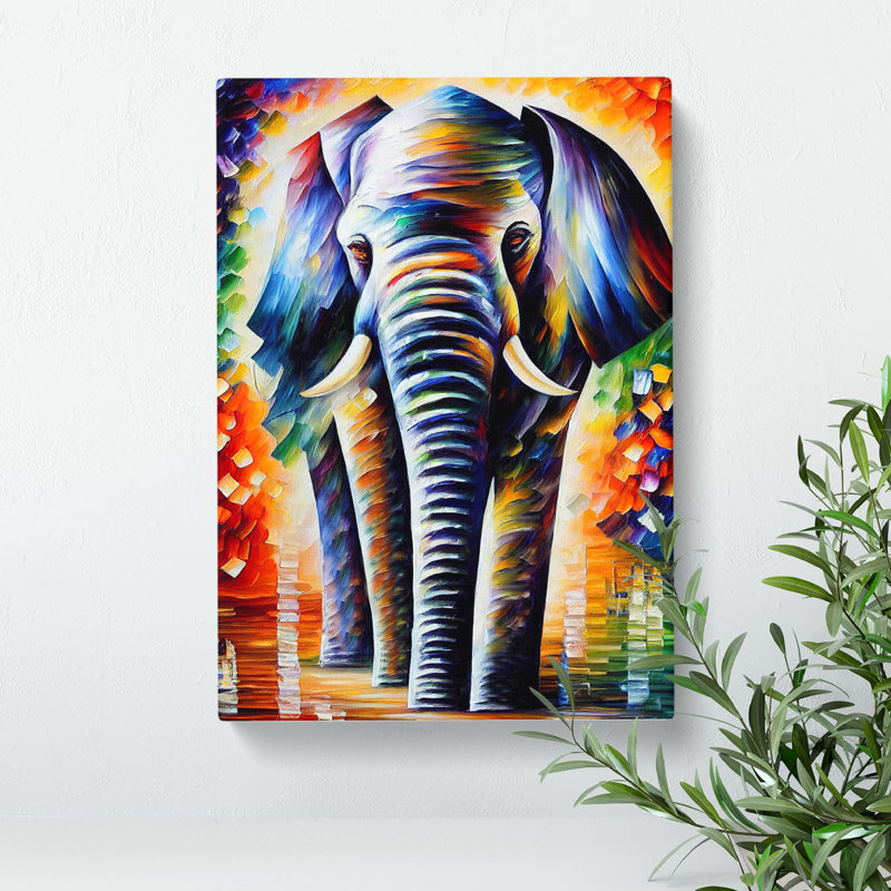 Colourful Elephant No.3 - Print, Wrapped Canvas, 50cm H x 35cm W x 3cm D, White