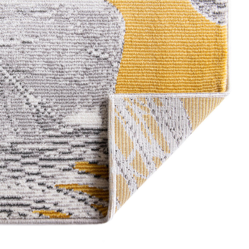 Tapis jaune / gris Adalheida, Ovale 7 pi 10 po x 10 pi