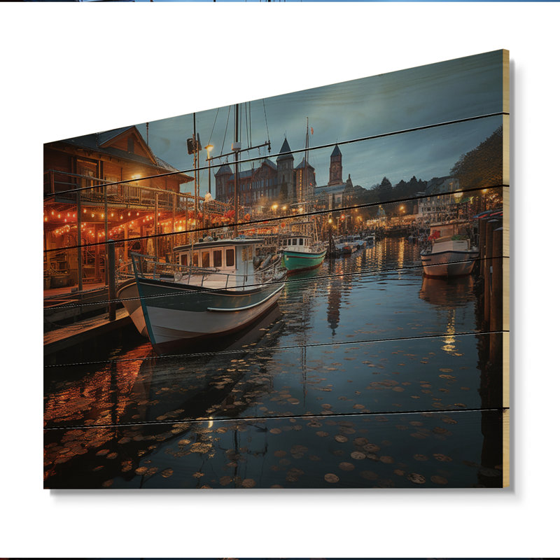 «Port Harbor Lights» sur impression sur bois, H 30 po x l 40 po x P 0,78 po