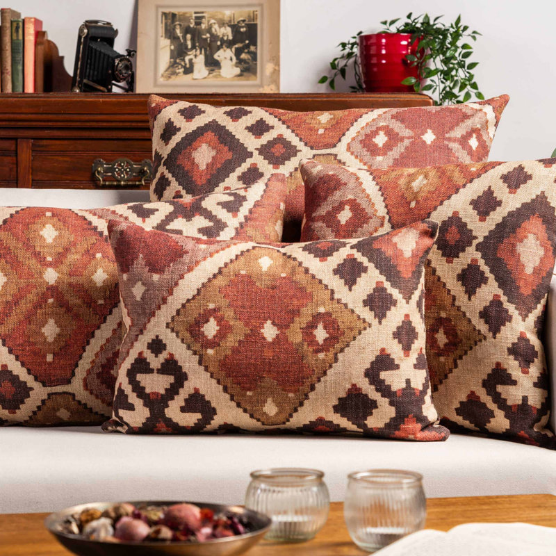 Geometric Red Cushion, Synthetic filled, 43x30cm
