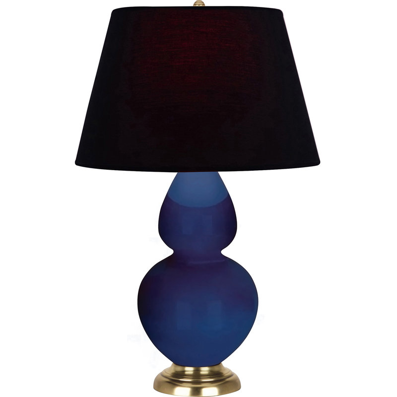 Lampe de table double gourde en céramique, Noir / Rouge, Cobalt verni / laiton, Laiton