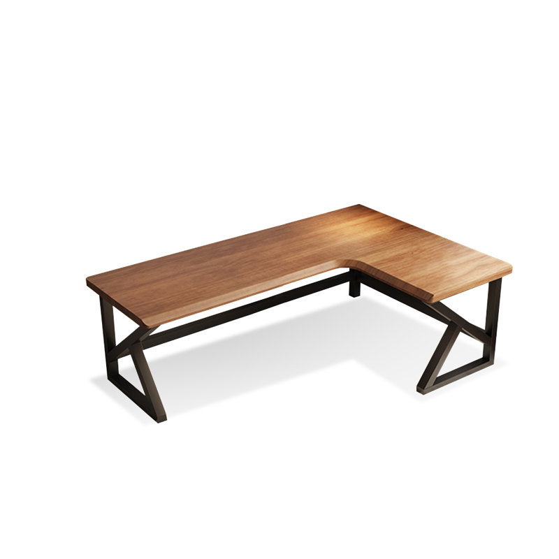 Noyer clair + bureau en bois massif en forme de L noir + fer, Retour à droite, H 29,53 po x l 70,87 po x P 47,24 po