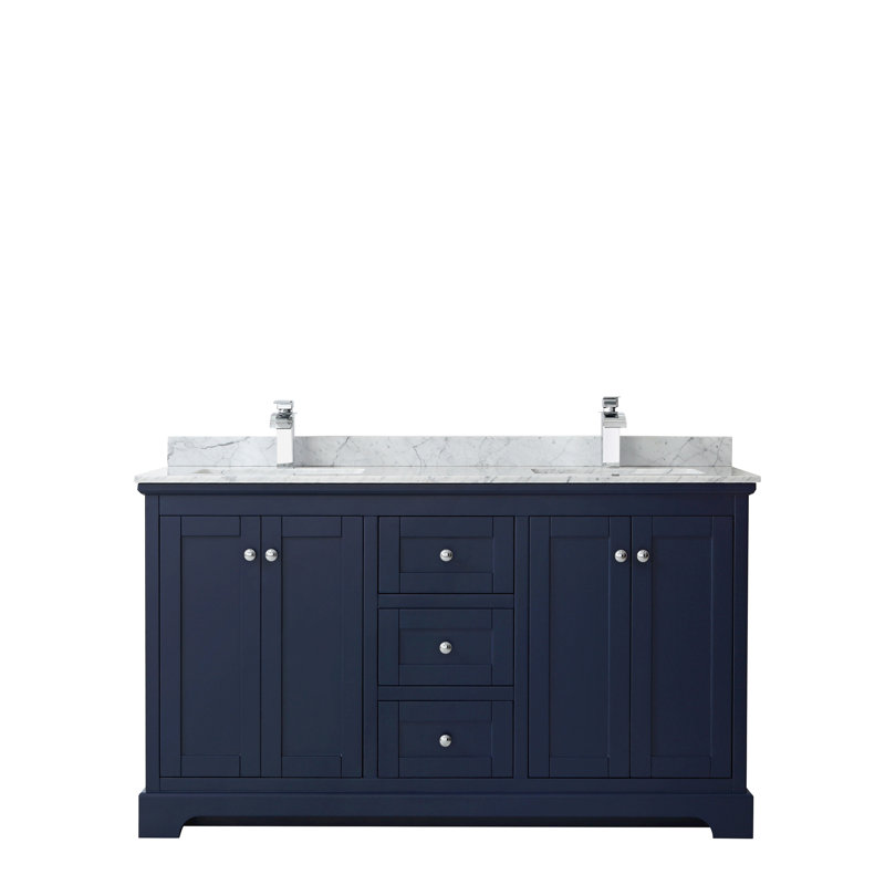 Ensemble de meuble-lavabo double 60 po Avery, Bleu très foncé, Chrome poli