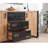 Industrial-Style Console Table, Atlantic Pine & Black, 63.0 x 31.5 x 17.7 inches | 100% Melamine Coated Particle Board, Metal Frame 0.8 inches | Telescopic Drawer Slides, Wall-Mountable, Ample Storage