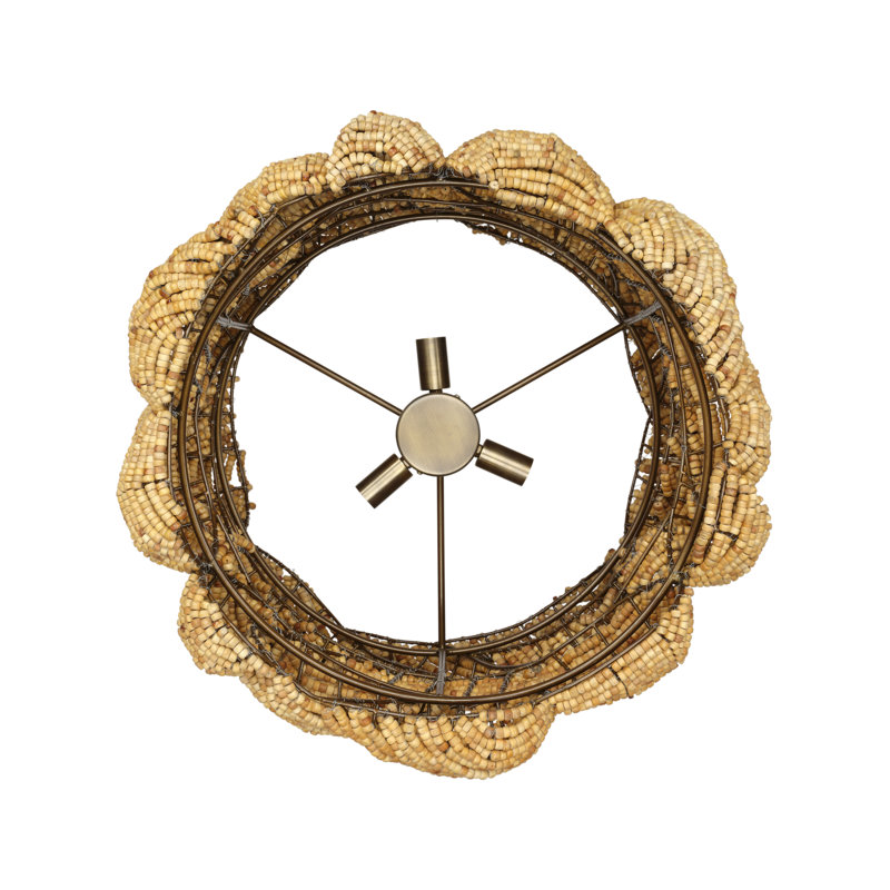 Anguilla 3-Light Wood Beaded Chandelier, Natural, Natural