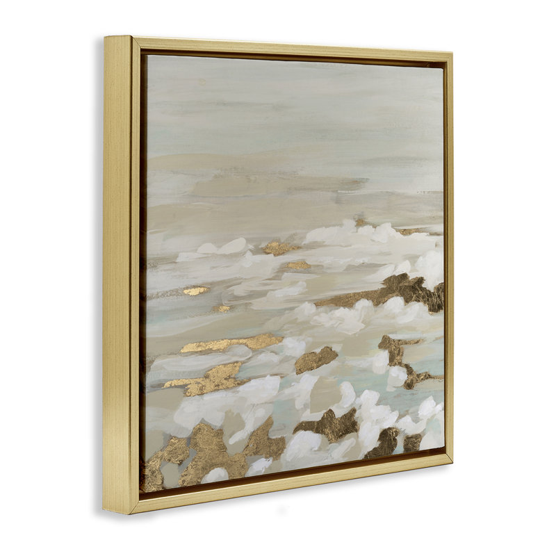 Cadre flottant à vagues abstraites Gilded Surf, design par June Erica Vess, H 25 po x l 25 po, Cadre flottant métallique doré
