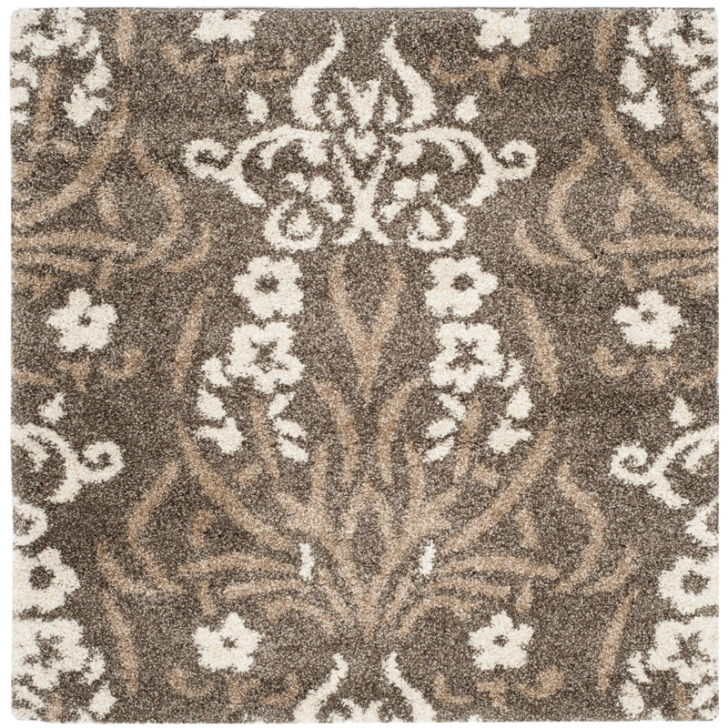 Tapis beige à motif floral Ellyona, Carré 5 pi