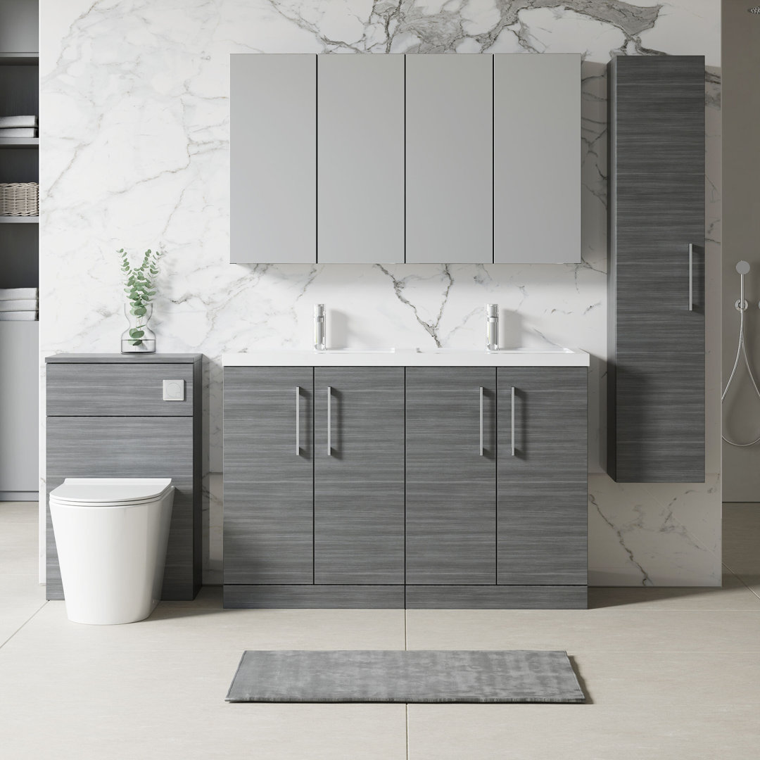 Nuie Arno 1200mm Floor Standing Vanity Unit - 4 Doors - Double Basin - Anthracite Woodgrain Grey - MFC - Image 3