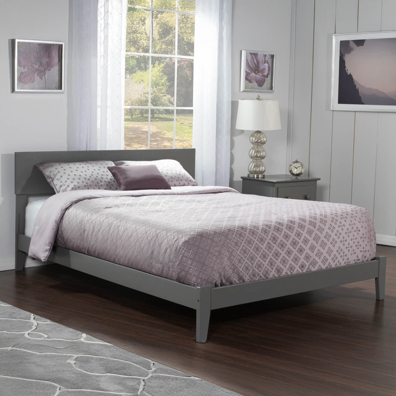 Lit plateforme en bois massif Orlando, Double, Gray