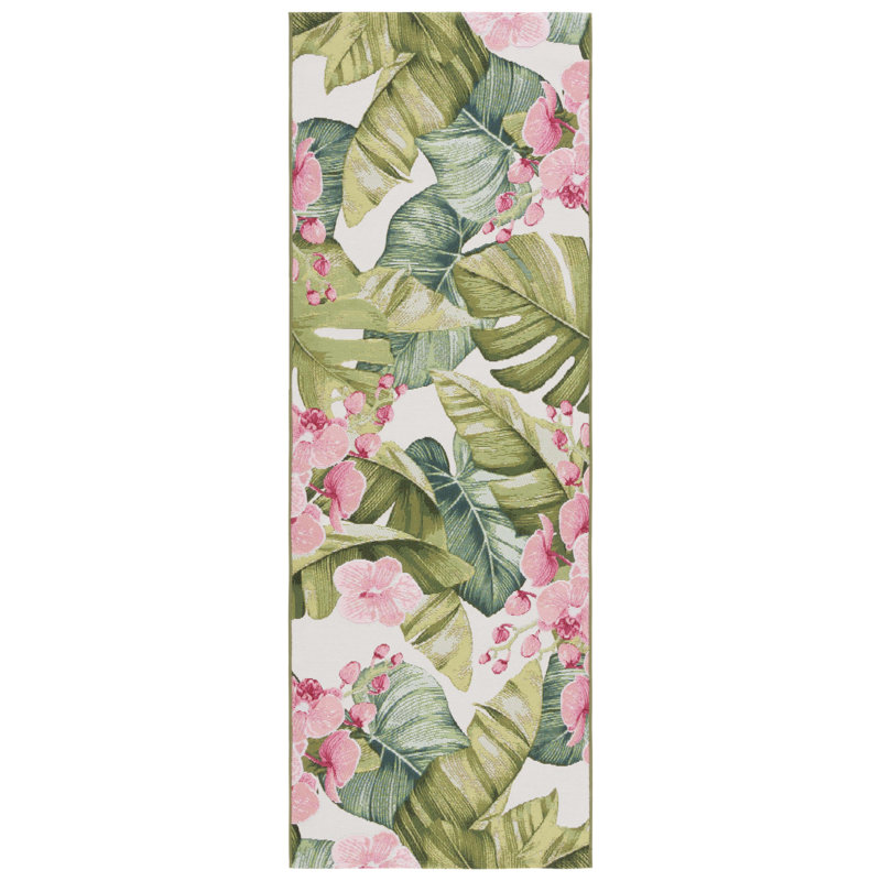 Tamera 596 Area Indoor/Outdoor Area Rug In Green / Pink, Runner 2'8" x 8'