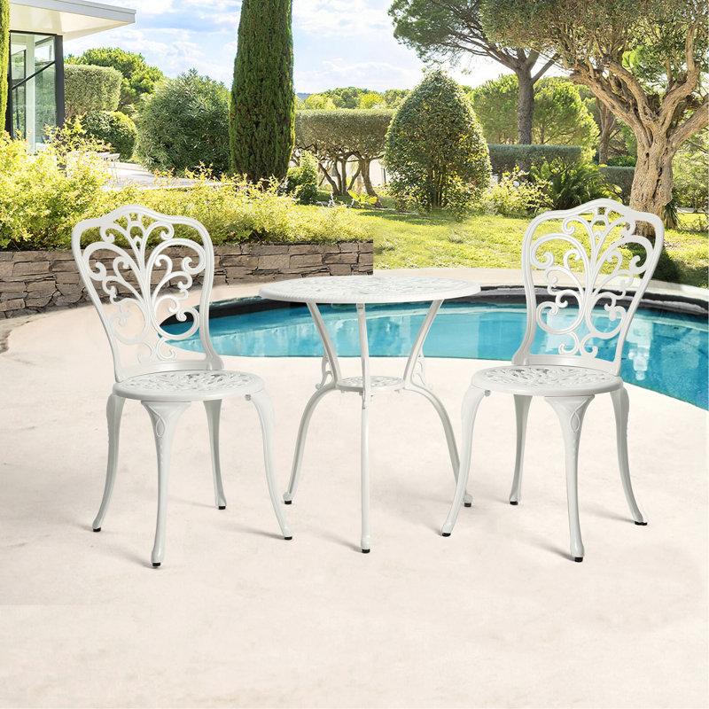  3-Piece Outdoor Rust-Resistant Cast Aluminum Patio Bistro Set, White