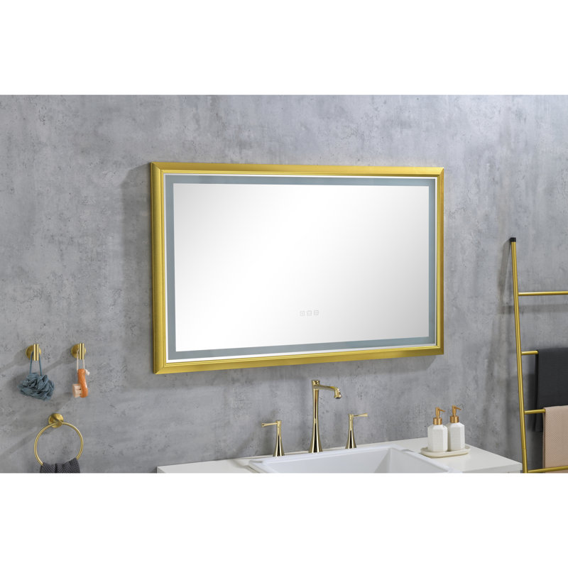 Miroir rectangulaire 42 po x 24 po à DEL avec effet de brouillard et à intensité variable pour salle de bain L 24 H Fonction de réglage Beauté
