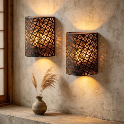 Set of 2 Battery Powered Wall Sconce Lamps 8-Inch Vintage Metal Wall Mount Lighting with LED Edison Bulbs and 6-Hour Timer for Bedroom Living Room Hallway Decor