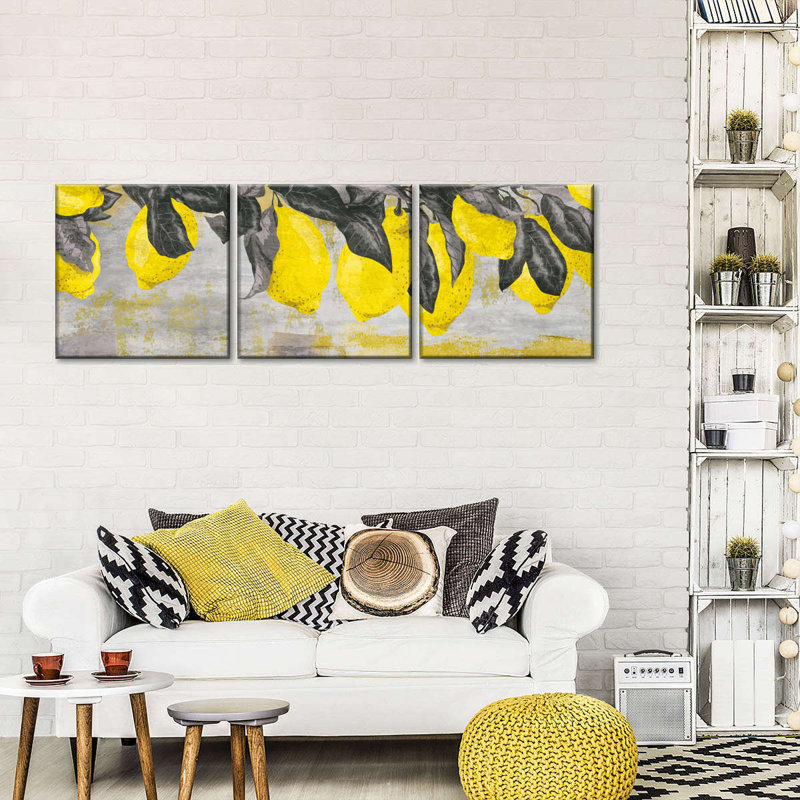 " Ripe Lemons " 3 - Pieces, 30" H x 92" W x 1.25" D