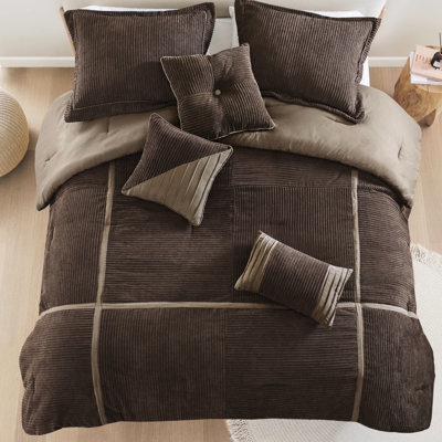 Édredon brun en velours côtelé 7 pièces - texture douce et moelleuse