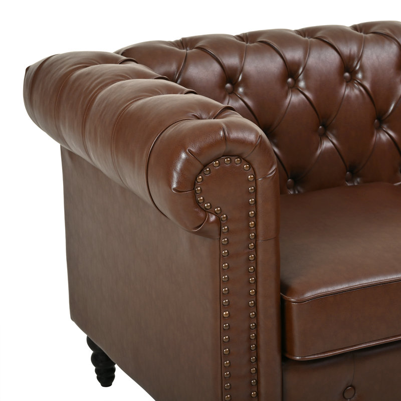 Canapé modulaire en L avec repose-pieds 85 po Chesterfield, Similicuir brun