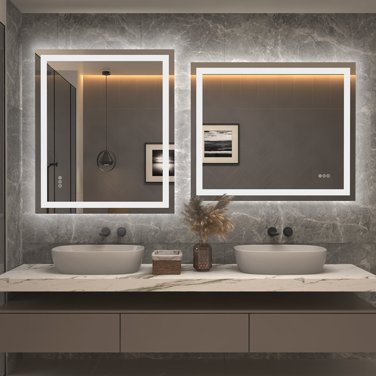 Aevar Super Bright Front & Back Lighted Anti-Fog Bathroom/Vanity Mirror  with Tempered Glass & ETL