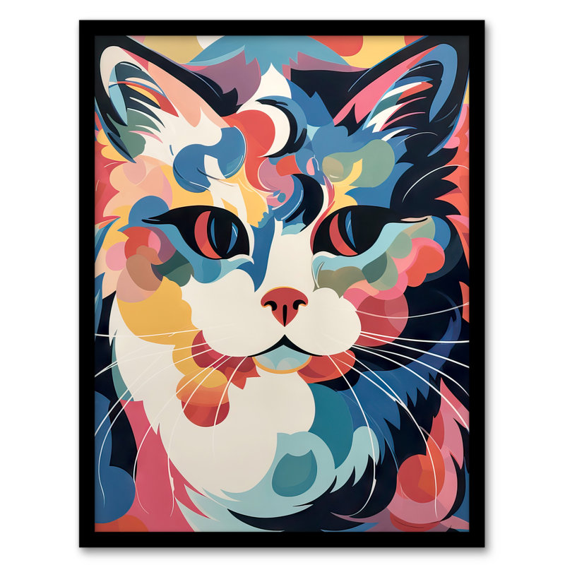 Aliyha Cat Graphic 1960s Abstract Retro Boho Animal Portrait - Single Picture Frame Print