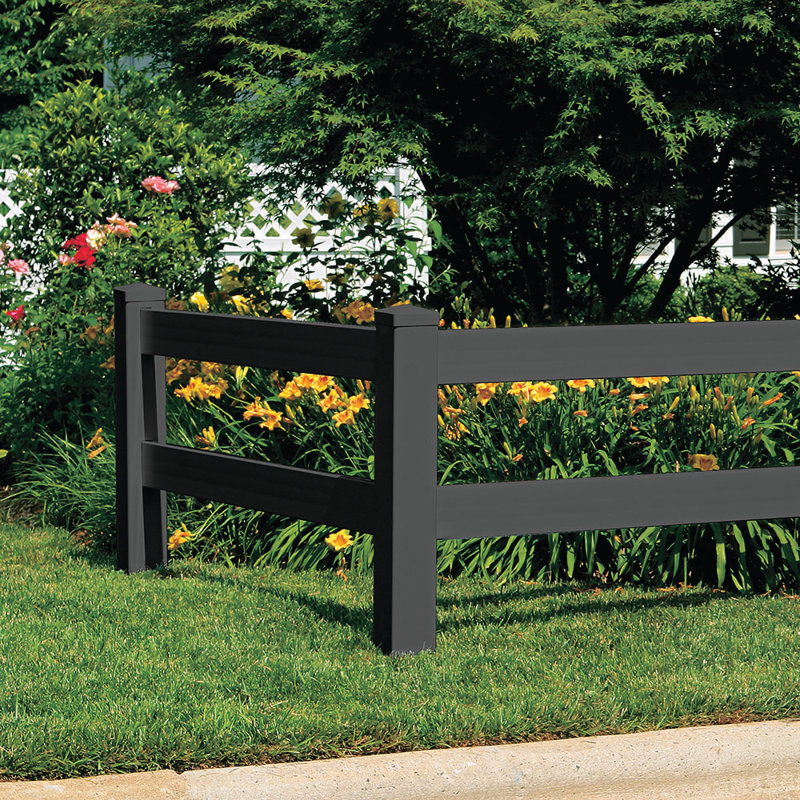 Vinyl 2-Rail Ranch Fence Line Post, Black