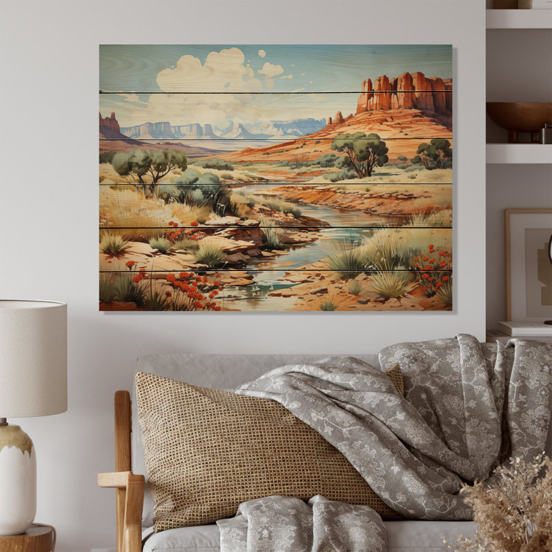 «Green Beige Mountains Desert Oasis I» sur impression sur bois, H 10 po x l 20 po x P 0,78 po