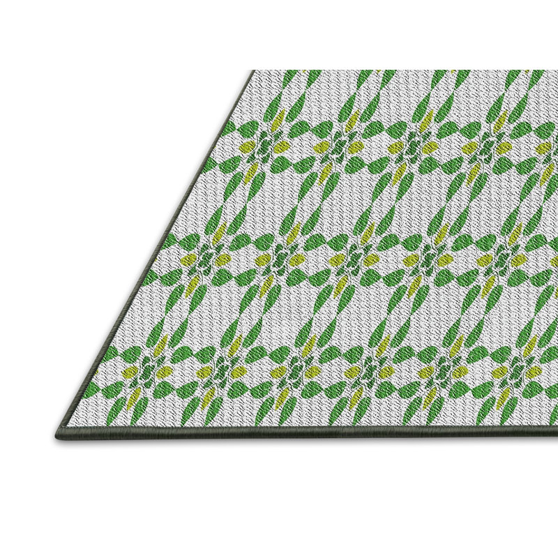 Tapis vert/blanc tissé à la machine, Rectangle 5 pi x 7 pi