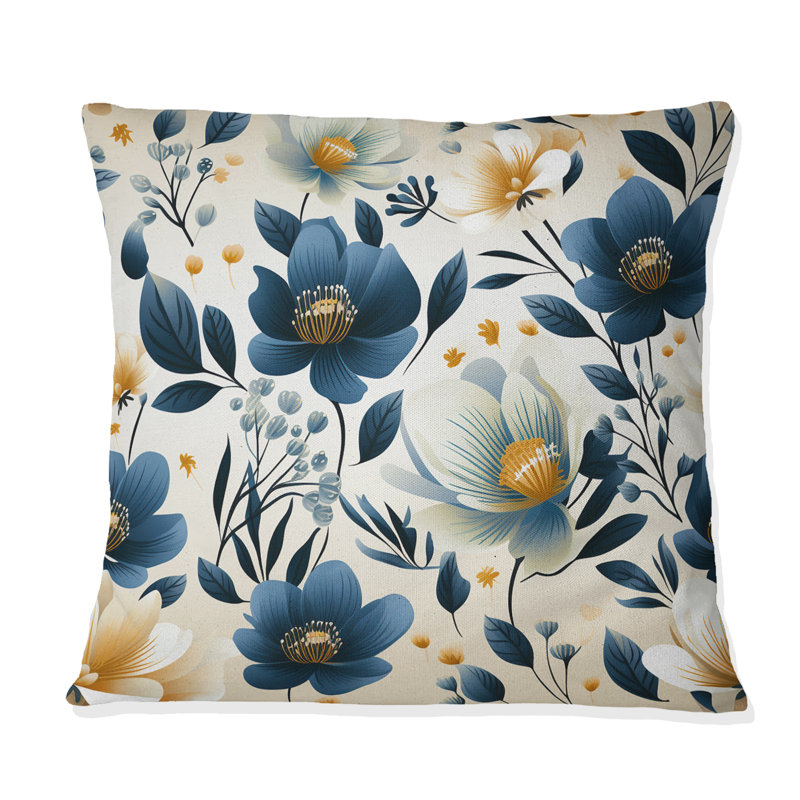 Coussin décoratif à fleurs grises antiques I, H 16 po x l 16 po