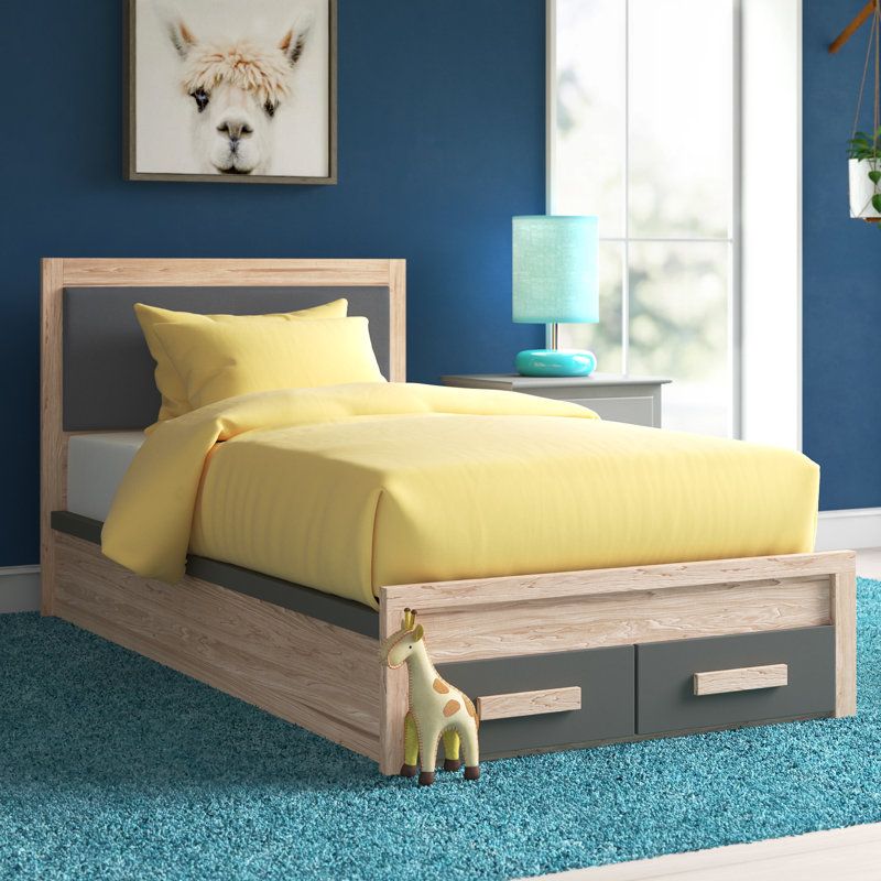 Lit plateforme tapissier simple avec rangement Lathushan
