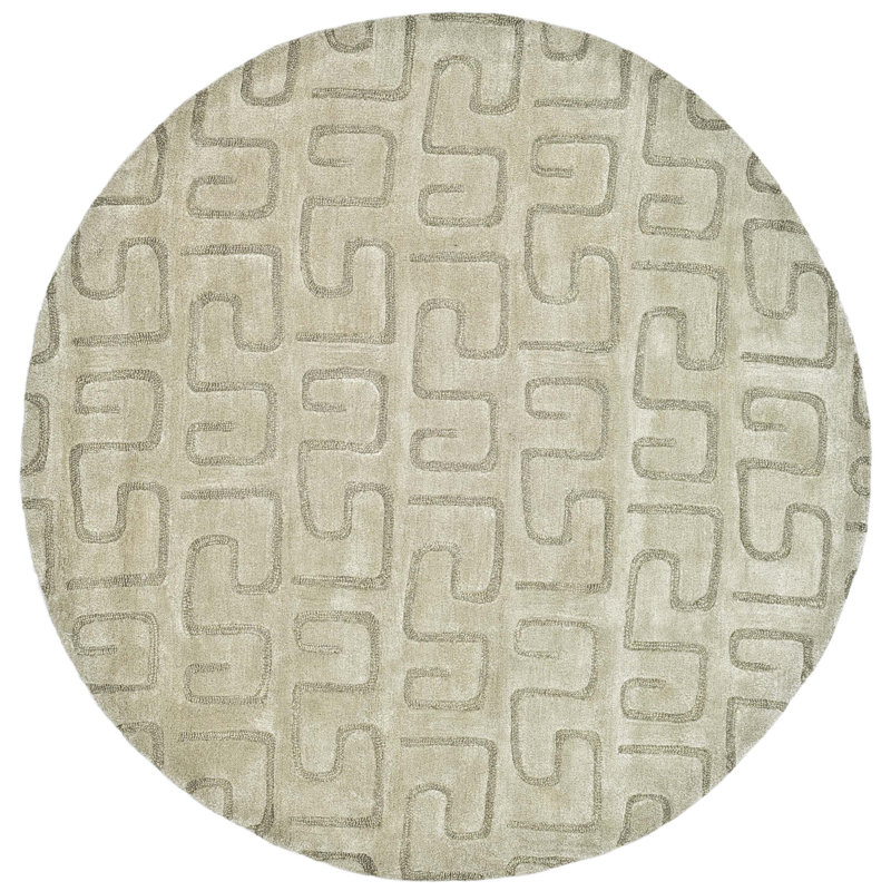 Christoper Hand Tufted Wool Geometric Rug, Round 6'
