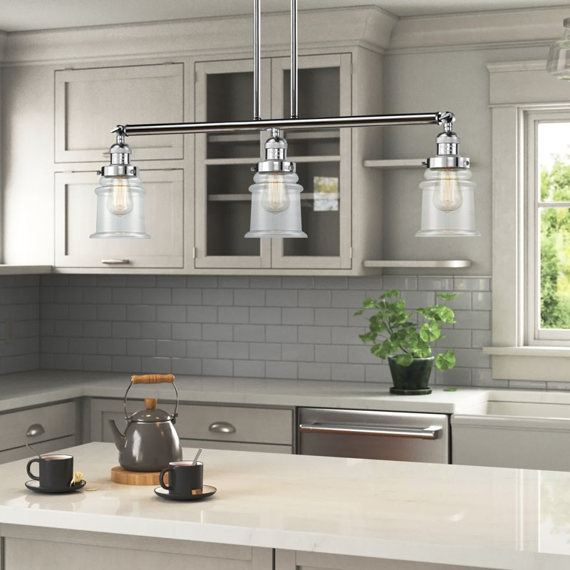 Alexandira 3 - Light Kitchen Island Pendant, 6 Watt Vinage LED Bulb, Polished Chrome, Clear