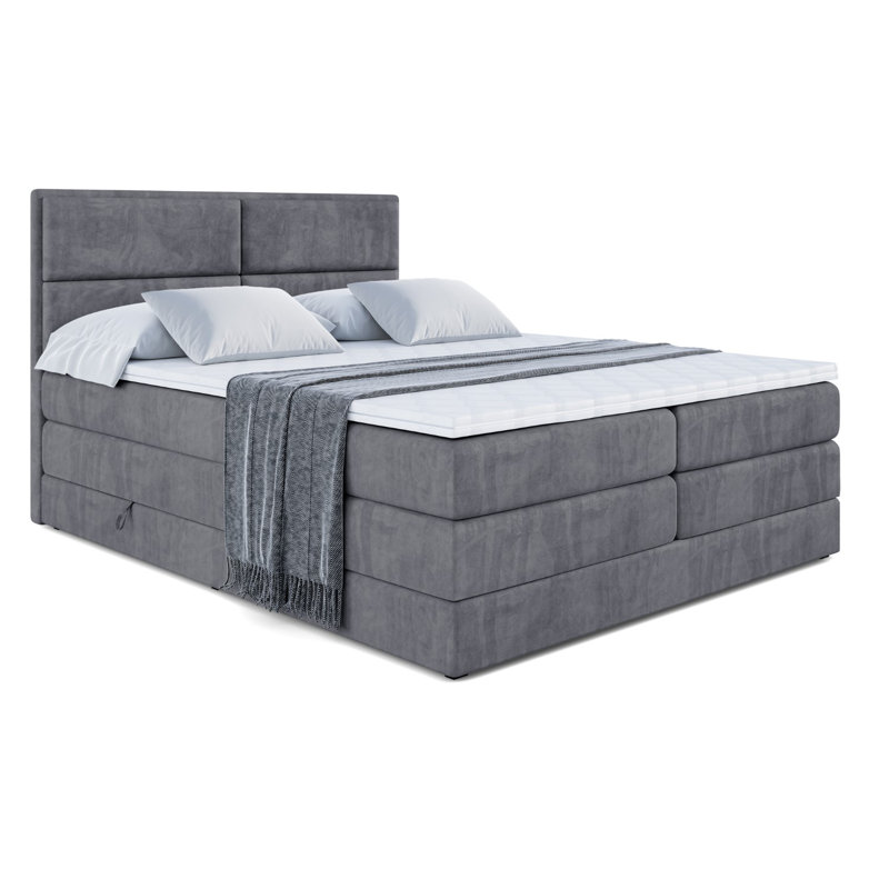 Pocket Spring Mattress Divan Bed Set, 140 x 200cm, Dark gray