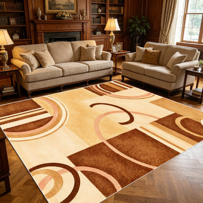 Tapis à motif géométrique carré abstrait beige géométrique moderne de 1 pièce pour salon, doux, toutes saisons, facile à entretenir, lavable, idéal pour la table à manger, la chambre à coucher, le vestibule ...