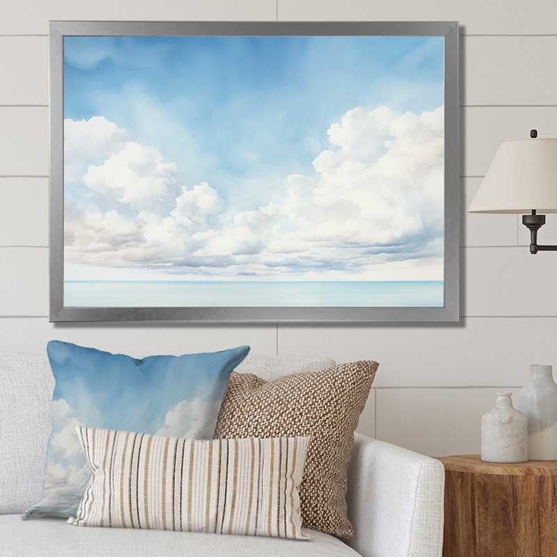 «White Clouds Scenery Minimalisme I» sur toile, H 12 po x l 20 po x P 1 po, Cadre simple argenté