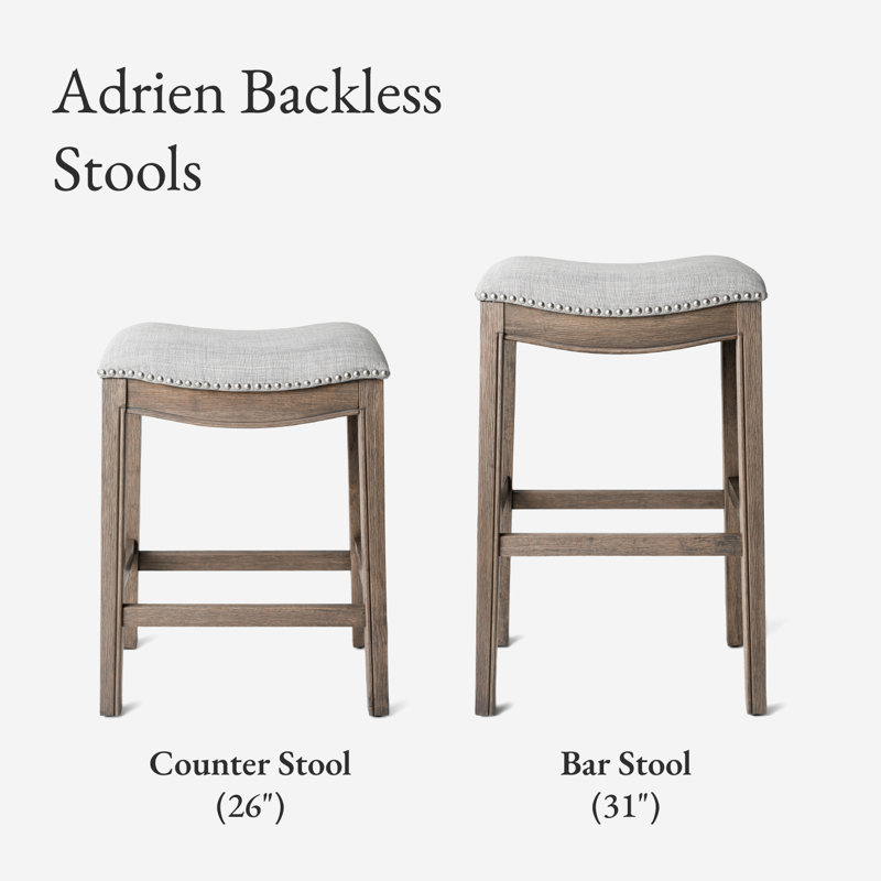 Adrien Saddle-Style Backless Bar Stool in Gray Wirebrush Finish
