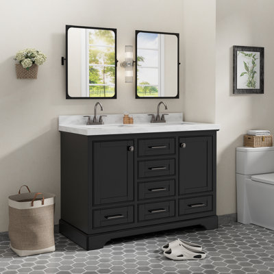 Linsay 48'' Double Sink Bathroom Vanity with Engineered Marble Quartz Top, Fully Assembled -  Red Barrel StudioÂ®, 771A836B1EF1458E8EBA45C7A11A7159