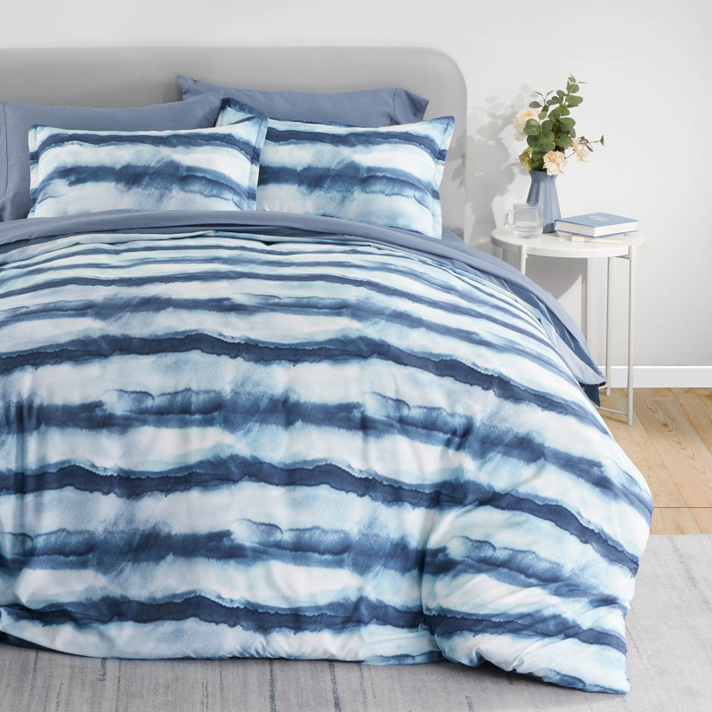 Twill Floral Duvet Cover, Coast Blue, Full/Queen Duvet Cover + 2 Standard Shams
