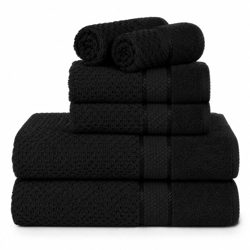 Collection de serviettes 100% coton Obed, Noir, Ensemble 6 serviettes de bain