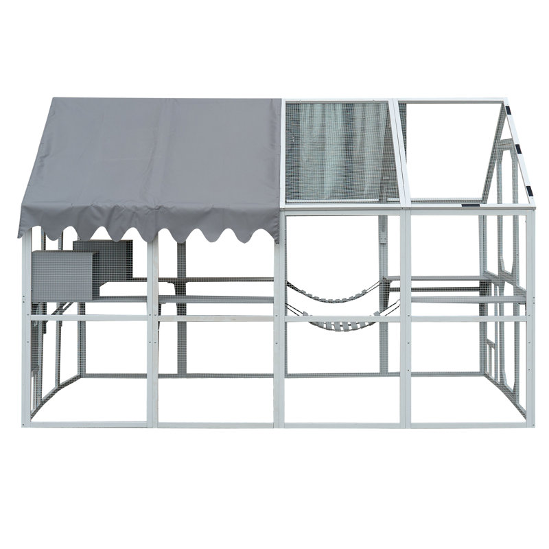 Grande cage de 110 po pour chat - 114,49 lb, avec maisons de couchage et plates-formes d'extérieur bleu + gris pour chaton, imperméable et spacieuse pour les chats