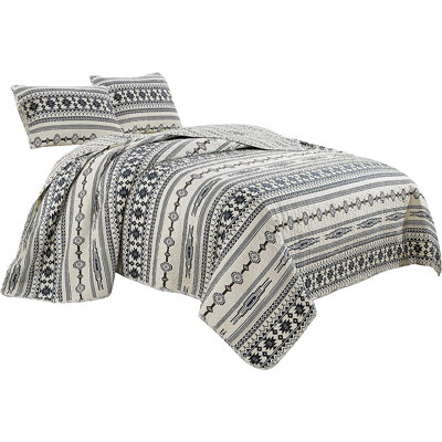 Navy Blue Microfiber Reversible Quilt Set